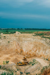 High angle view of mining industry against sky