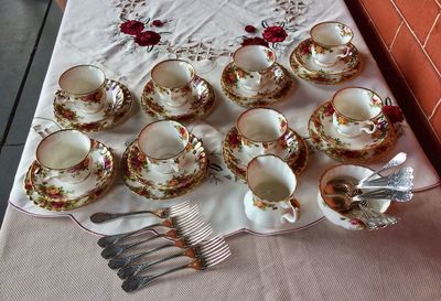 High angle view of christmas decorations on table at home