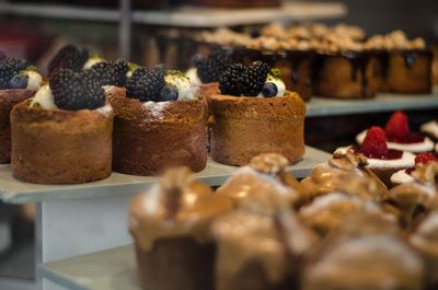 Close-up of chocolate cake in store