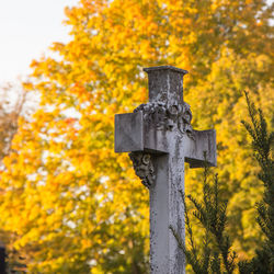 Close-up of cross on cemetery
