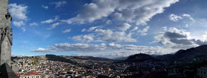 Buildings against cloudy sky