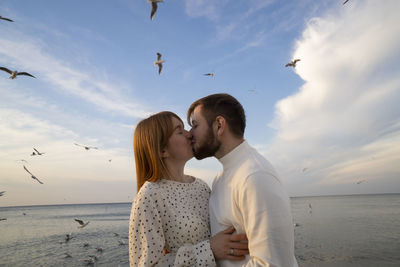 Kaliningrad, russia. young couple in love on the seaside