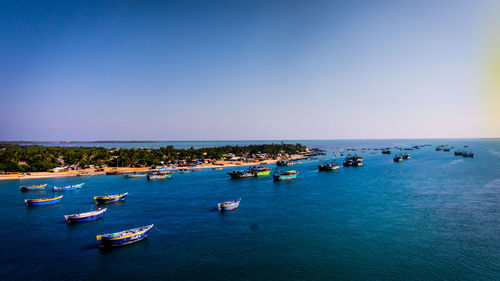 High angle view of boats in sea