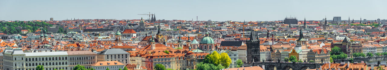 High angle shot of townscape against sky