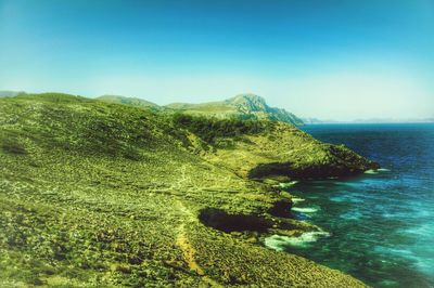 Scenic view of sea against clear sky