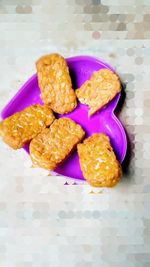 High angle view of breakfast on table