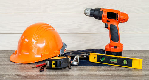 Close-up of equipment on table