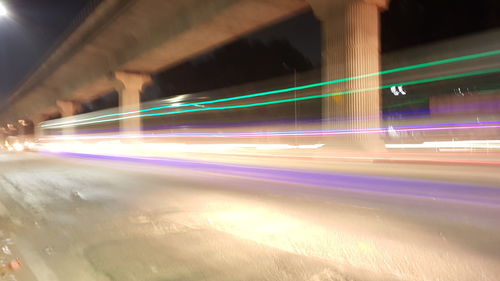 Light trails on road at night