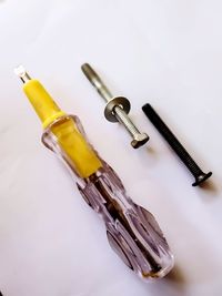 High angle view of objects on table
