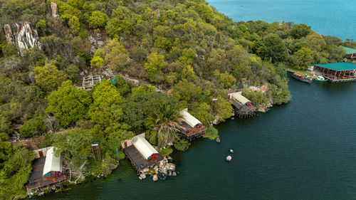 High angle view of boats in sea