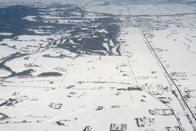 Aerial view of snow covered field