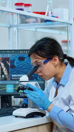 Close-up of doctor working in laboratory