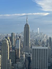 High angle view of cityscape against sky