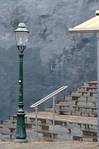 High angle view of street light by building