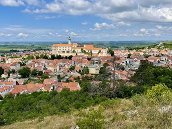 High angle view of townscape against sky
