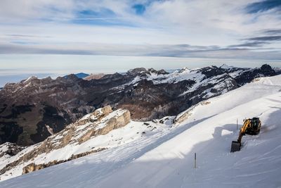 Scenic view of snow mountains against sky