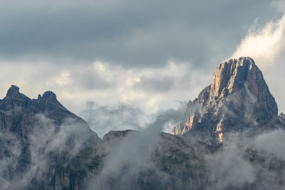 Low angle view of mountain range against sky