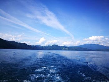 Scenic view of sea against blue sky