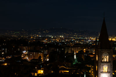 High angle view of city at night