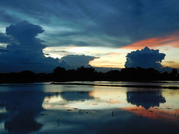 Scenic view of lake against sky during sunset