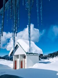 Snow covered landscape against sky