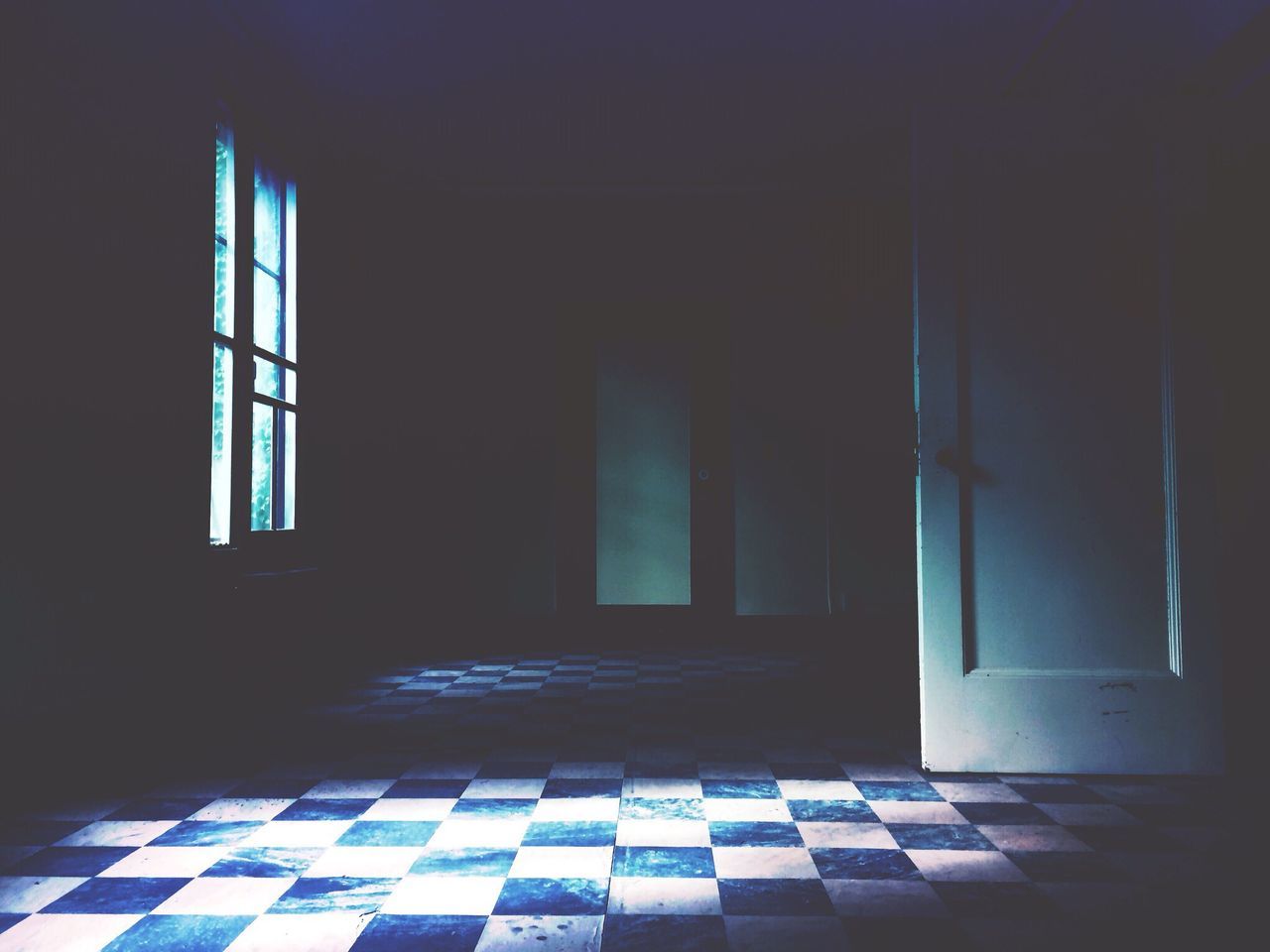 indoors, architecture, built structure, door, window, flooring, empty, tiled floor, absence, entrance, sunlight, corridor, doorway, home interior, house, shadow, wall - building feature, no people, building, closed