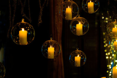 Close-up of illuminated chandelier