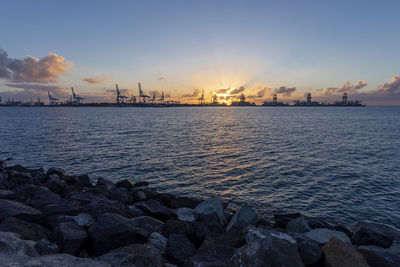 Scenic view of sea against sky during sunset