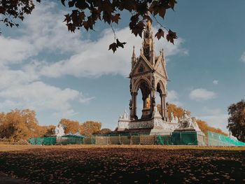 Low angle view of statue against sky