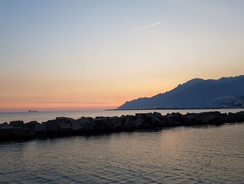 Scenic view of sea against sky during sunset