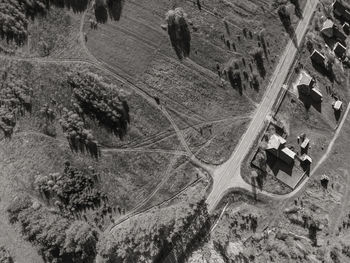 High angle view of people working at farm