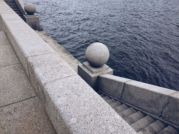 High angle view of staircase by sea