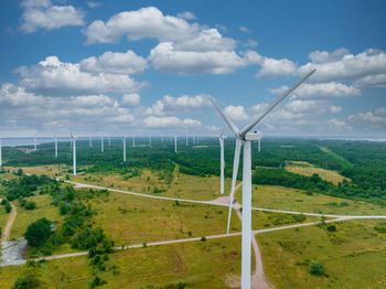 Aerial view of the offshore windmill farm, windmills isolated