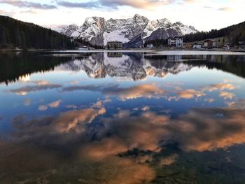 Scenic view of lake against sky, misurina, dolomites, italy