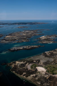 High angle view of sea against clear sky