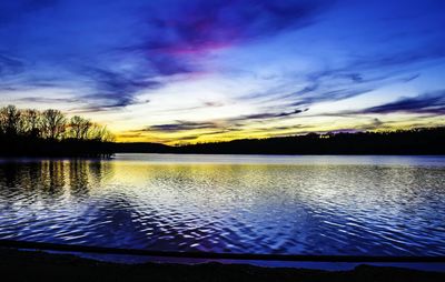 Scenic view of calm lake at sunset