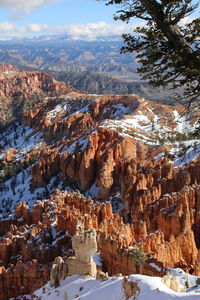 Aerial view of snow covered landscape