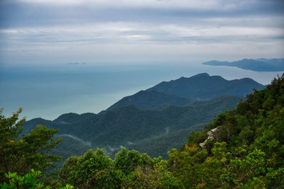 Beautiful stunning scenic panoramic view of langkawi from the top of gunung mat chincang mountain