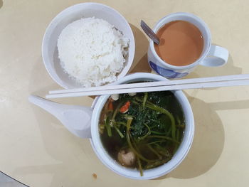 High angle view of tea in bowl