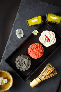 High angle view of food on table