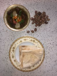 High angle view of drink on table