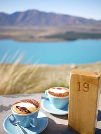 Close-up of coffee served on table