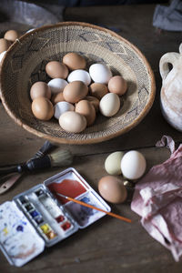 Watercolor paints and eggs