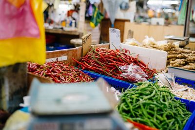 Various vegetables for sale at market stall