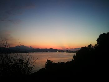 Scenic view of lake against sky during sunset