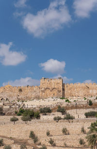 View of the golden gate or gate of mercy  of the temple mount of the old city of jerusalem, israel