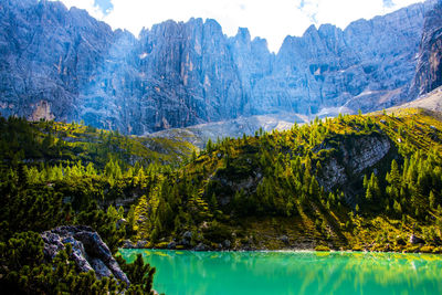 Scenic view of lake and mountains