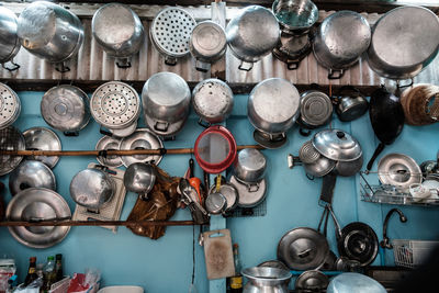 Various kitchen utensils hanging at home