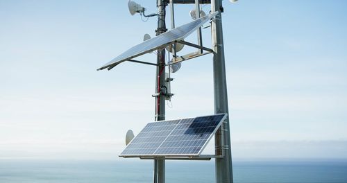 Low angle view of solar panel against sky