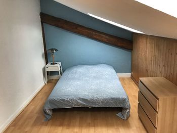 High angle view of bed in bedroom